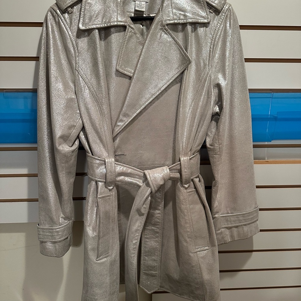 Chico's Metallic Silver Trench Coat